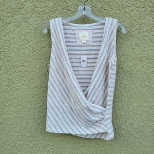NWT Maeve by Anthropologie Striped Tan White Surplice Boucle V-Neck Tank